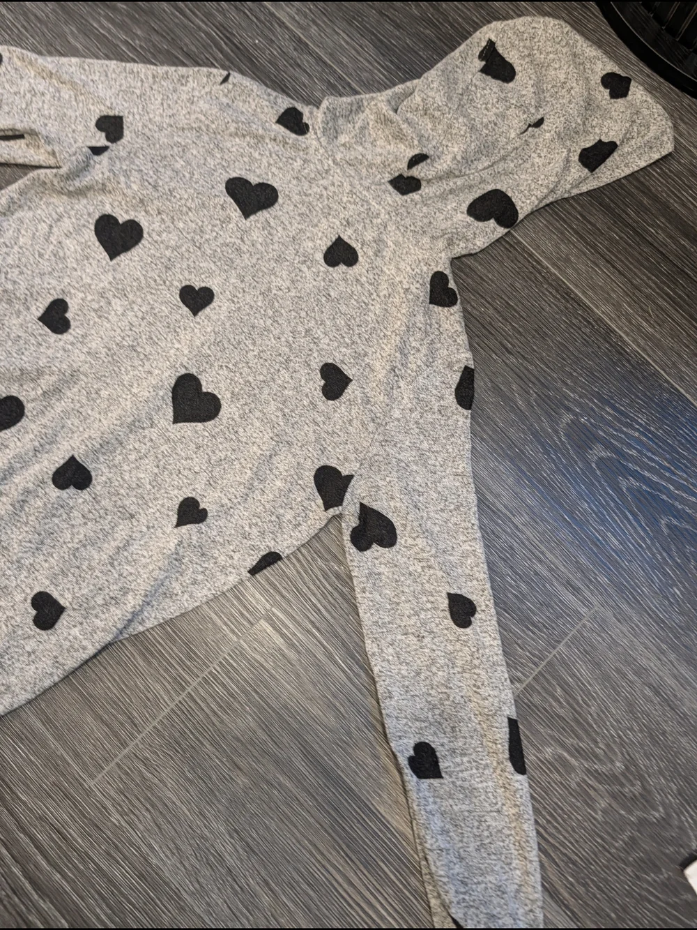 Kids Gray Hoodie Shirt with Black Hearts and Sparkle LOVE